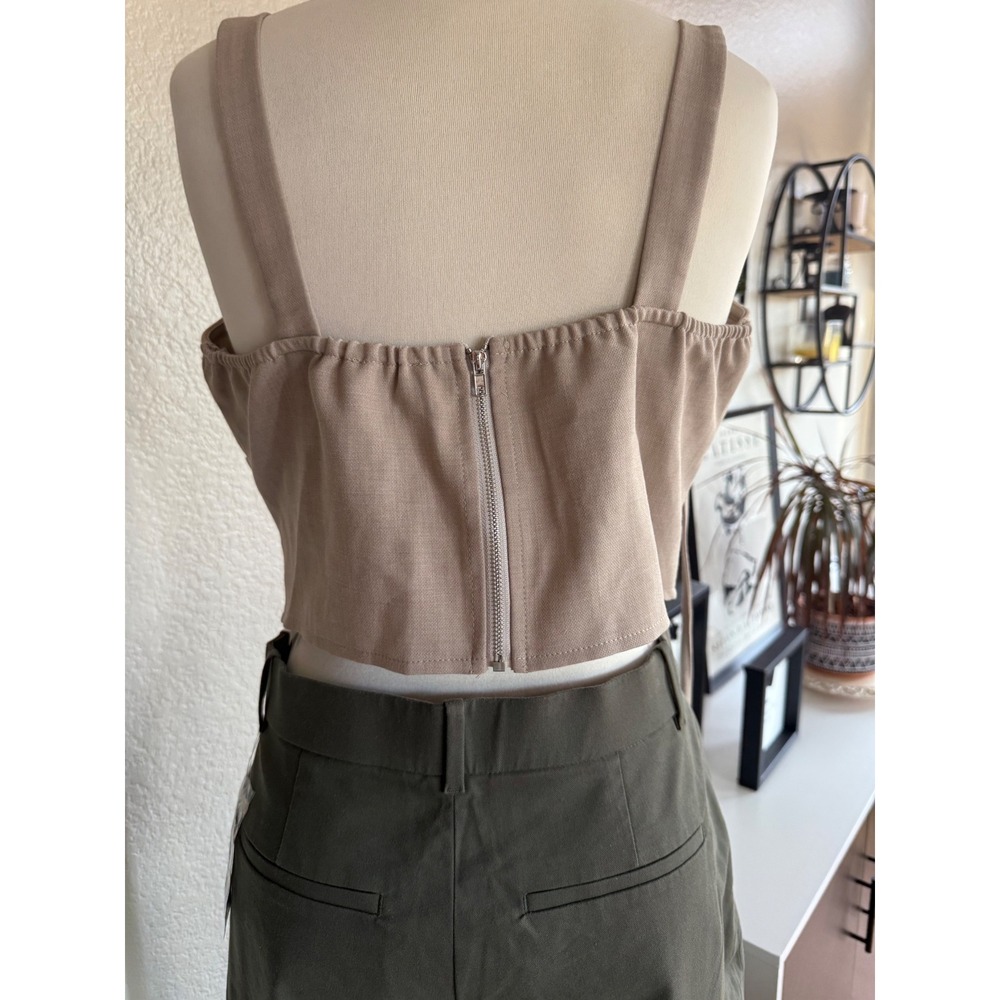 PrettyLittleThing Shape Stone Woven Strappy Tan Coquette Corset Tank Top Size 10 - Picture 8 of 10